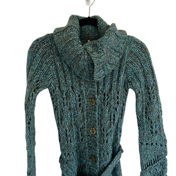 Free People Green Blue Budapest Daydream Long Knit Duster Sweater Cardigan Small - Picture 9 of 10